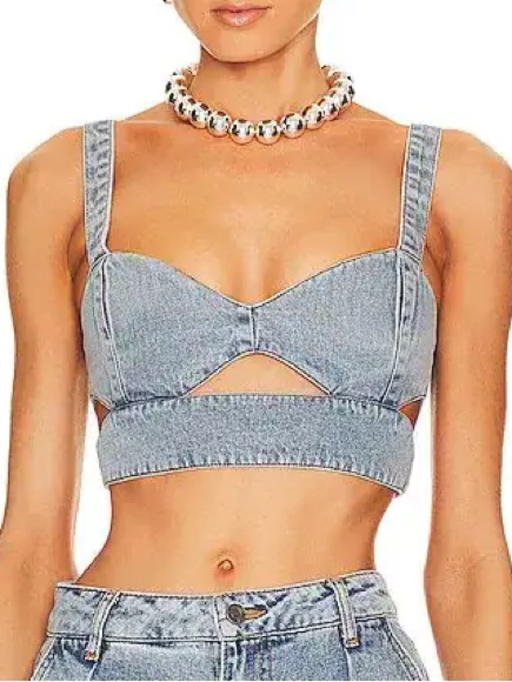 AFRM Lavera Denim Cutout Bustier Crop Top Blue Womens Size Medium
